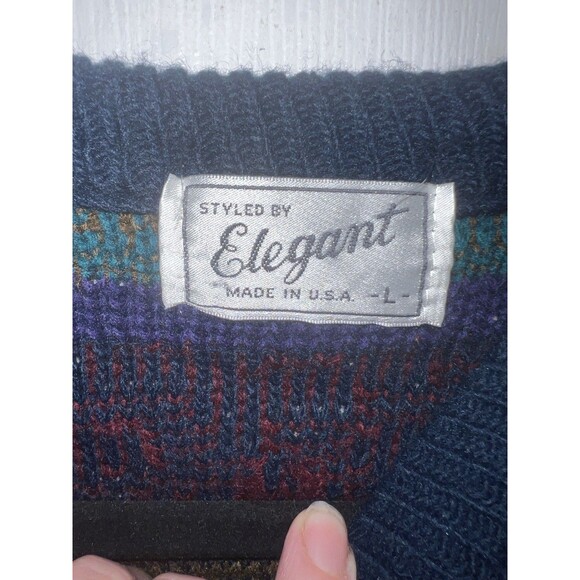 Styled By Elegant Sweater Mens Large Geometric Knit Made USA y2k grandpa Cosby - Picture 3 of 6